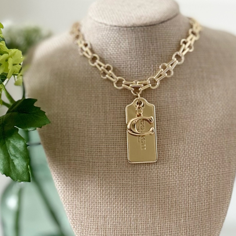 Coach Gold Handtag Signature C Charm Chain Necklace - Picture 4 of 8